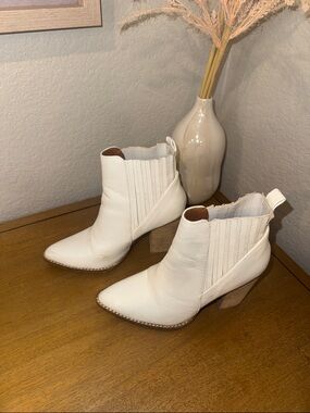 White Women's Ankle Booties with Block Heel